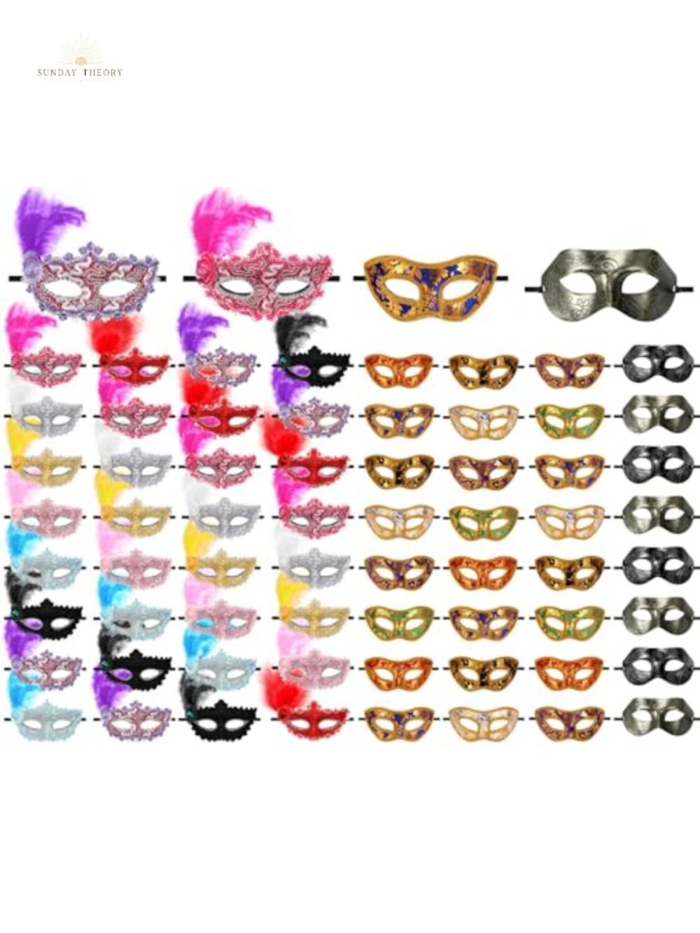 Venetian Feather Masquerade Masks Set of 64 with Elastic Rope